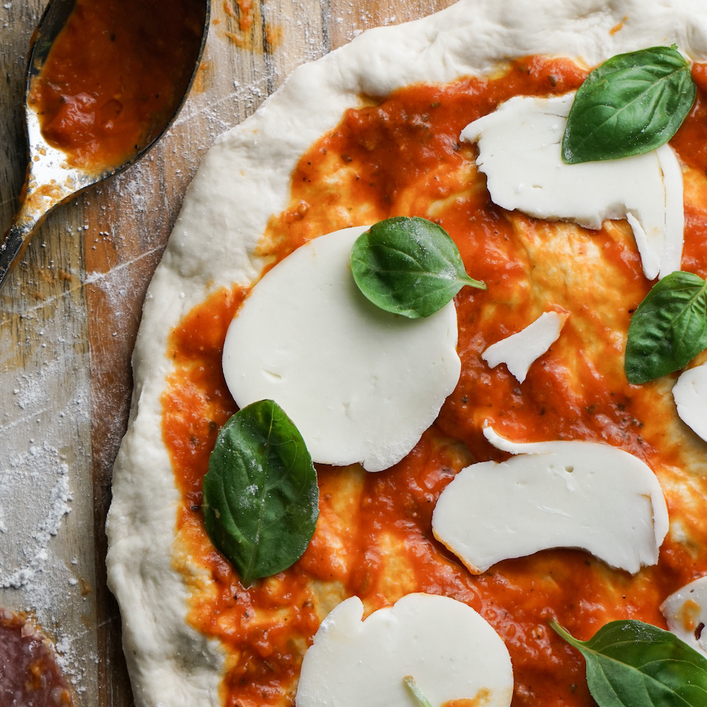 Margarita Pizza Dough with Fresh Basil and Mozzarella