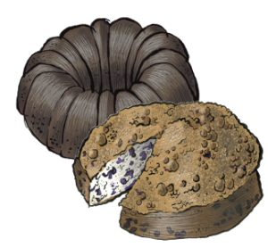 Hot cocoa cake and blueberry buckle illustration