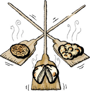 Flatbreads on wooden peels illustration