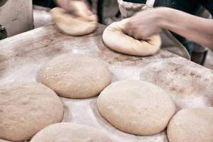 Hands kneading bread