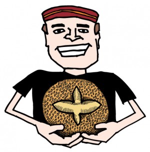 Illustrated Frank holding sesame semolina